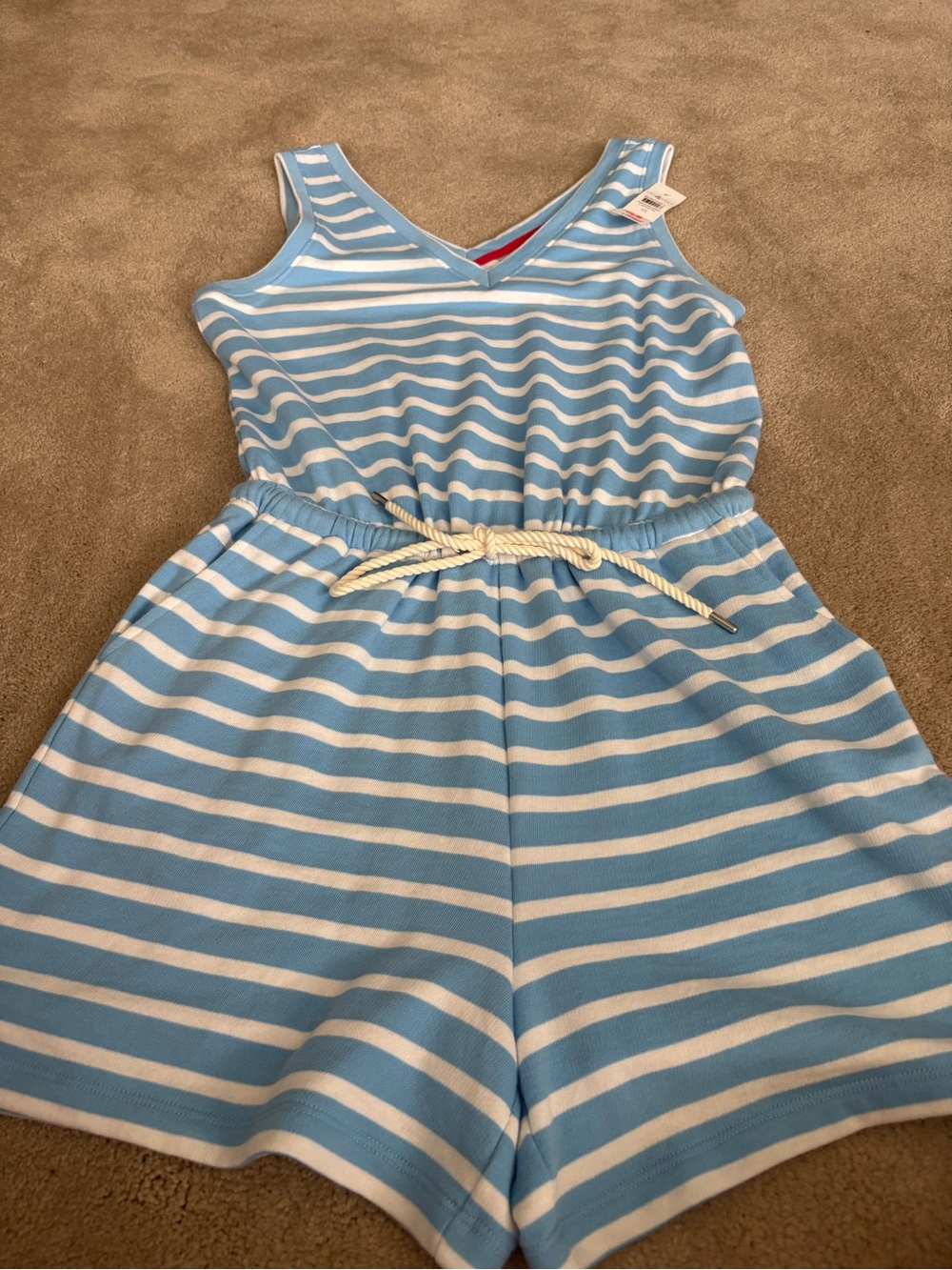 Lou & Grey Blue and White Striped Women’s Romper with Rope Waist